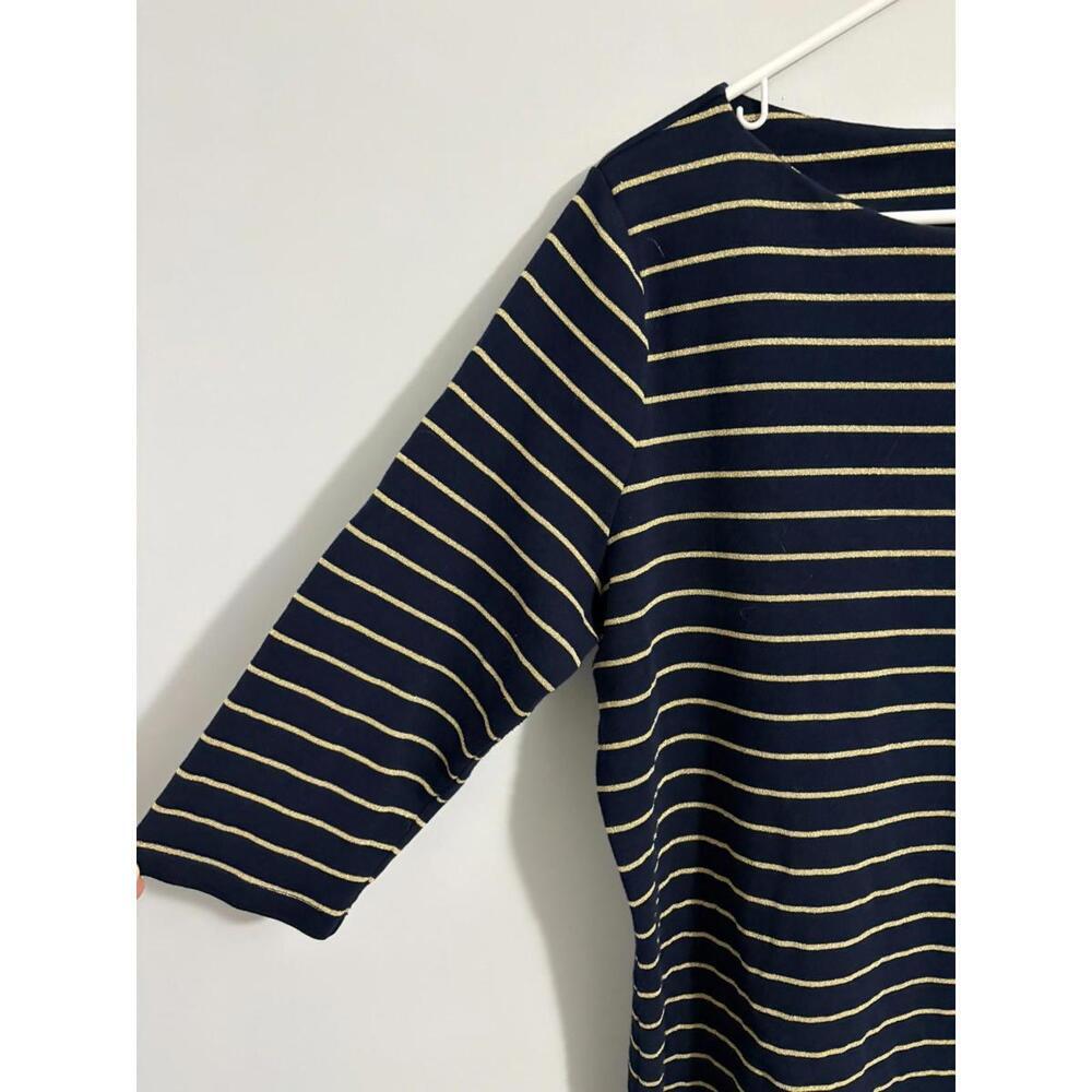 Lauren Ralph Lauren Womens Shirt 2X Blue Gold Metallic Stripe 3/4 Slv Crest Logo - Picture 2 of 8